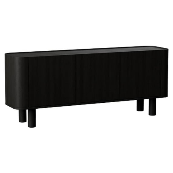 Unique Furniture Contemporary Wood Veneer Round Edges Sideboard in Black Oak
