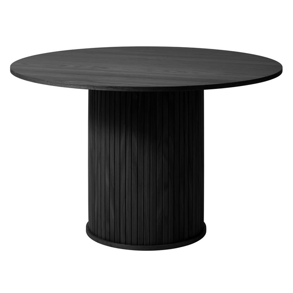 Round Natural Wood Pedestal Dining Table with Slatted Base