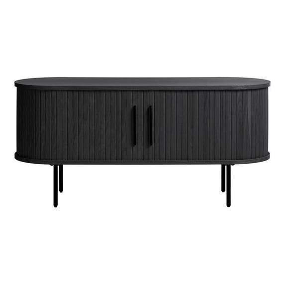 Unique Furniture Modern Door Slide TV Lowboard in Black Oak