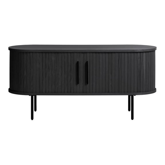 Unique Furniture Modern Door Slide TV Lowboard in Black Oak