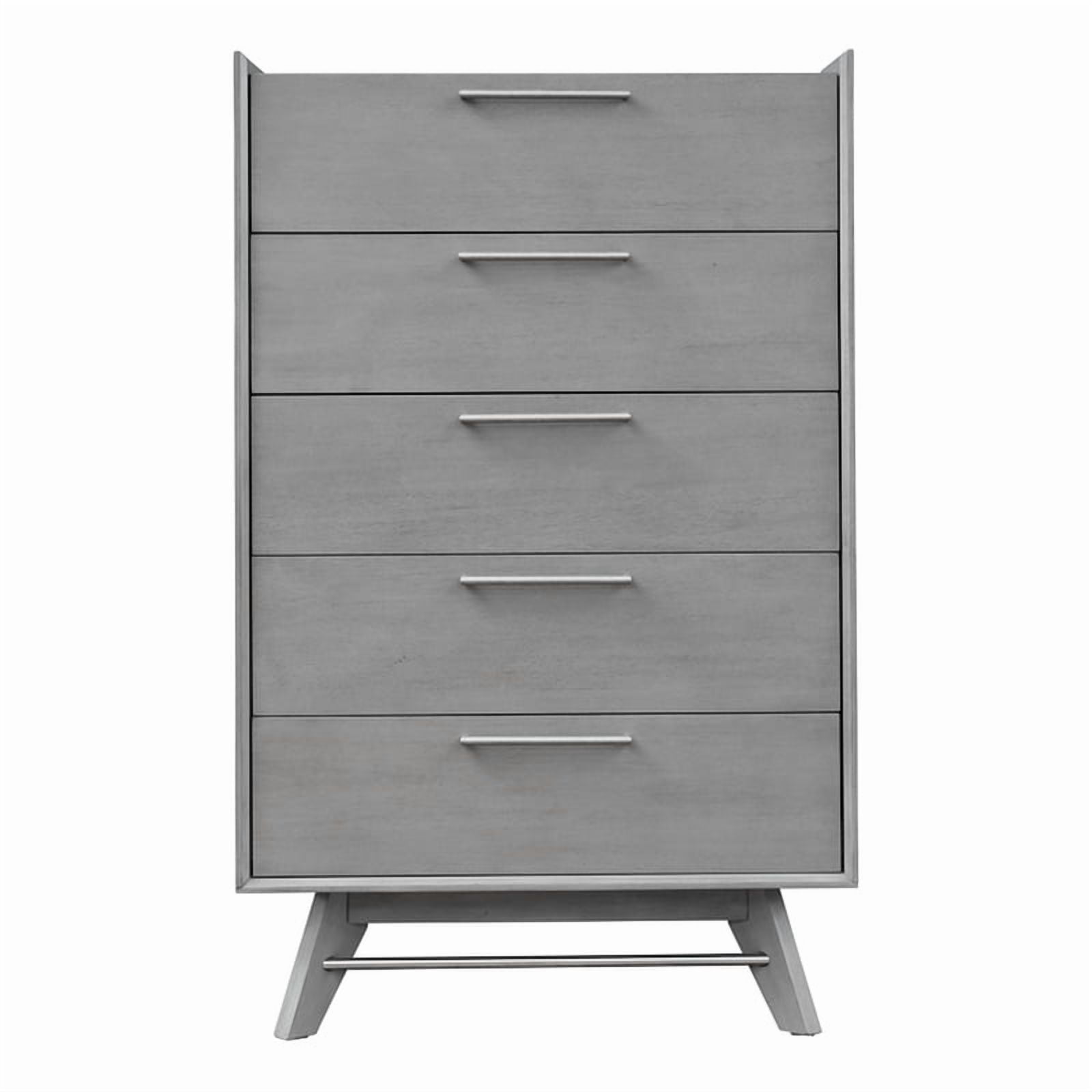 Unique Furniture Rainier Acacia Wood 5-Drawers Bedroom High Chest in Gray