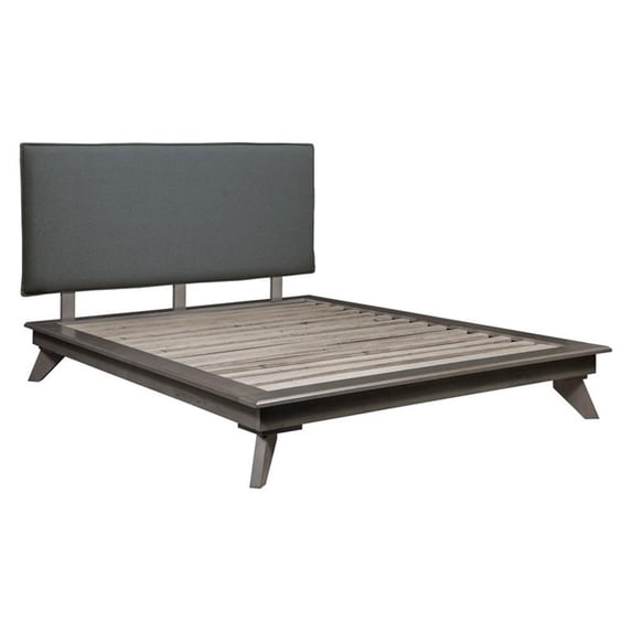 Unique Furniture Rainier Acacia Wood and Upholstered Headboard King Bed in Gray