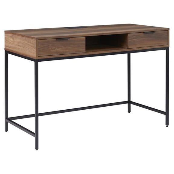 Unique Furniture Sierra MDF and Steel Home Desk with Drawers in Walnut