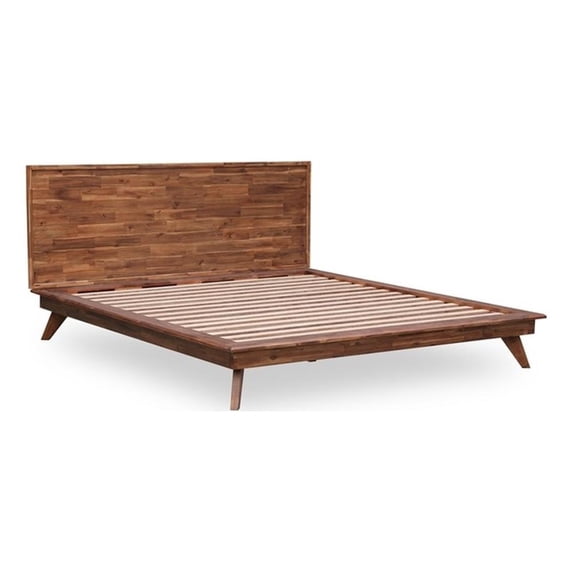 Unique Furniture Solid Acacia Wood King Bed with Slats in Walnut