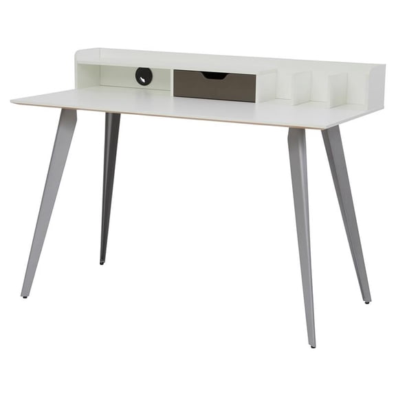 Unique Furniture 250 Mid-century Wood and Steel Desk With Organizer in White