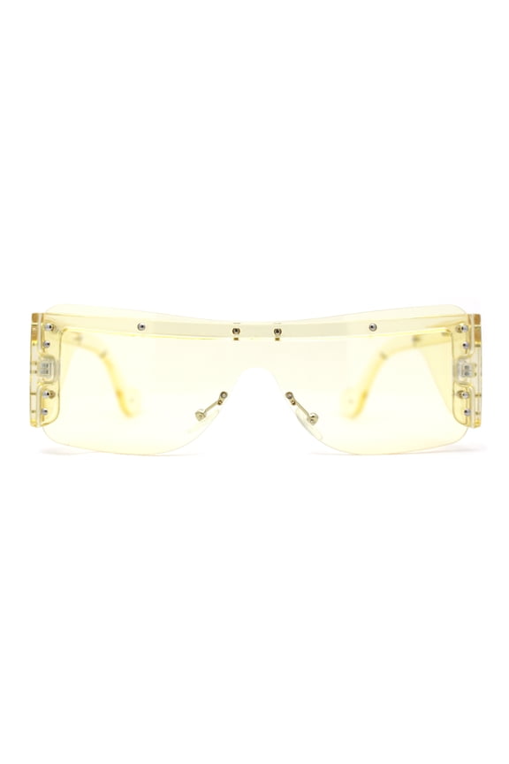 Unique Futuristic Avant Garde Half Rim Shield Rectangle Sunglasses Yellow