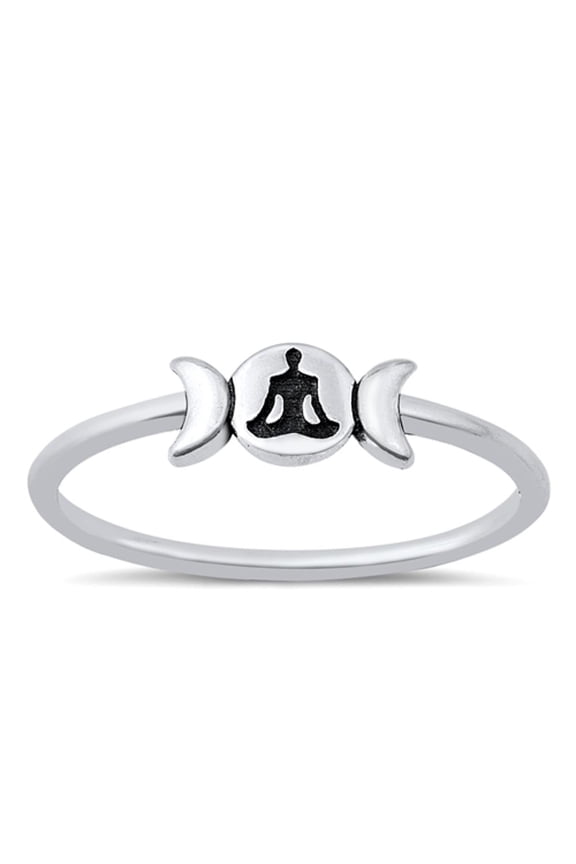 Unique Gautama Buddha & Moon Ring .925 Sterling Silver Peace Band Jewelry Female Male Unisex Size 10