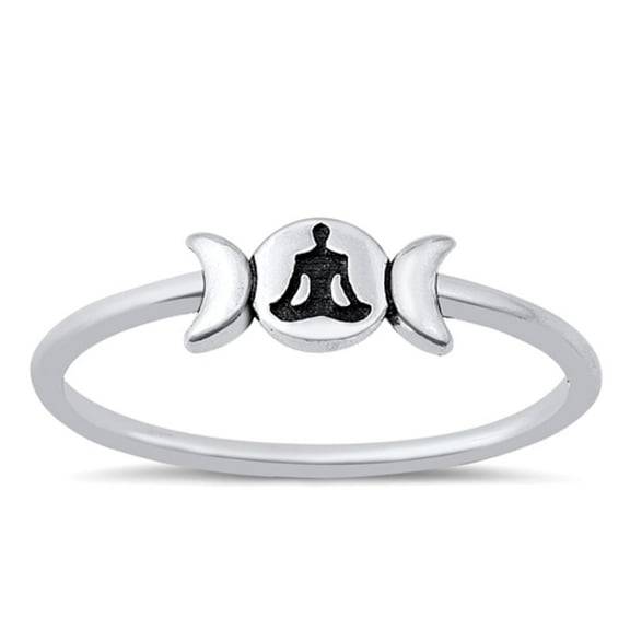 Unique Gautama Buddha & Moon Ring .925 Sterling Silver Peace Band Jewelry Female Male Unisex Size 7