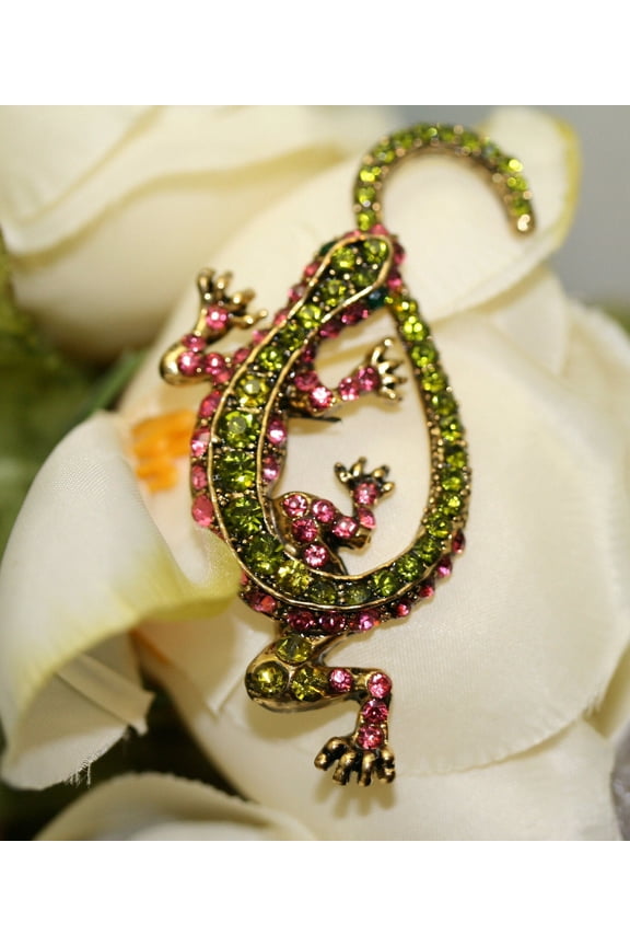 Unique Gecko Lizard Brooch Pin Multi-Colors Rhinestones Crystal Brooch Pin, Animal Fashion Jewelry