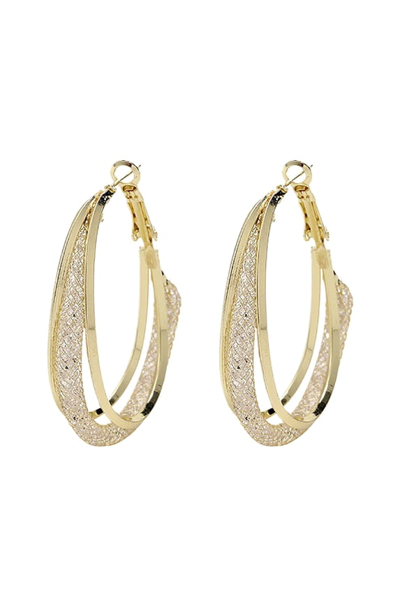 Unique Geometric Loop Earrings for Women with Light High End Feel Elegant Design 2PCS, 4 cm, Gold