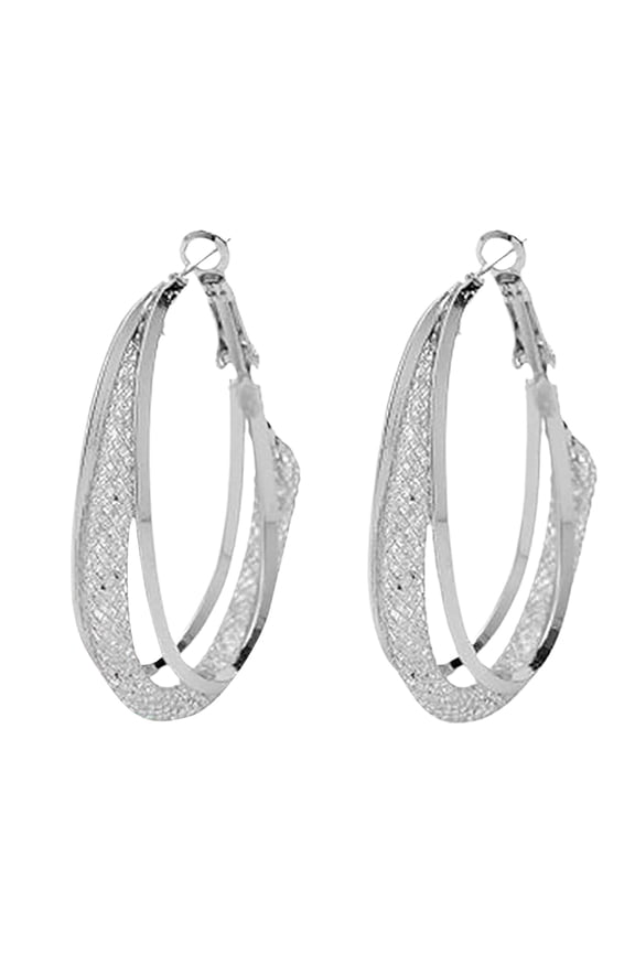 Unique Geometric Loop Earrings for Women with Light High End Feel 2PCS, 4 cm, Silver