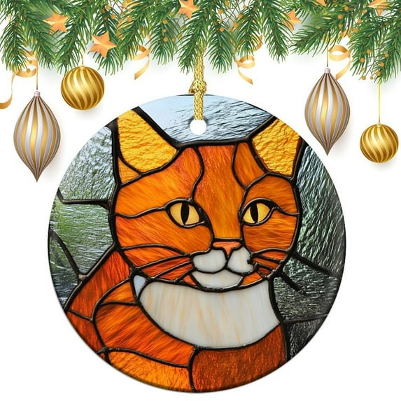 Unique Ginger Cat Gift Christmas Ornament Funny Cute Cat Double-Sided Printed 3" Ceramic Christmas Ornament Christmas Xmas Tree Ornament Decoration Hanging Pendant Decor Xmas Gift