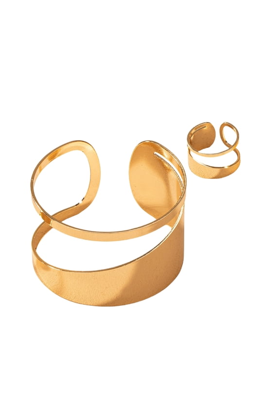 Unique Gold Bangle Bracelets and Rings Set Hollow Circular Jewelry Set for Women