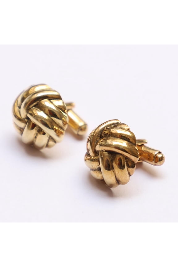 Unique Gold-Plated Knot Pattern Round Sterling Silver Cufflinks