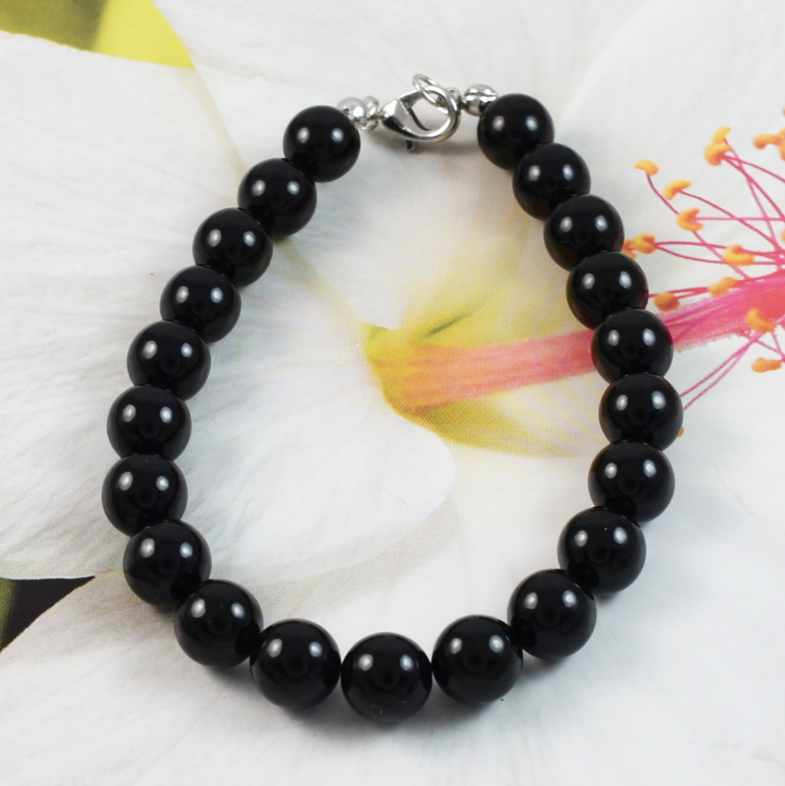 PARADISE HAWAII GIFTS Unique Gorgeous Hawaiian Genuine Black Coral Bracelet, Stainless Steel Black Coral Round Beads Bracelet, B3356 Birthday Mom Mother Gift