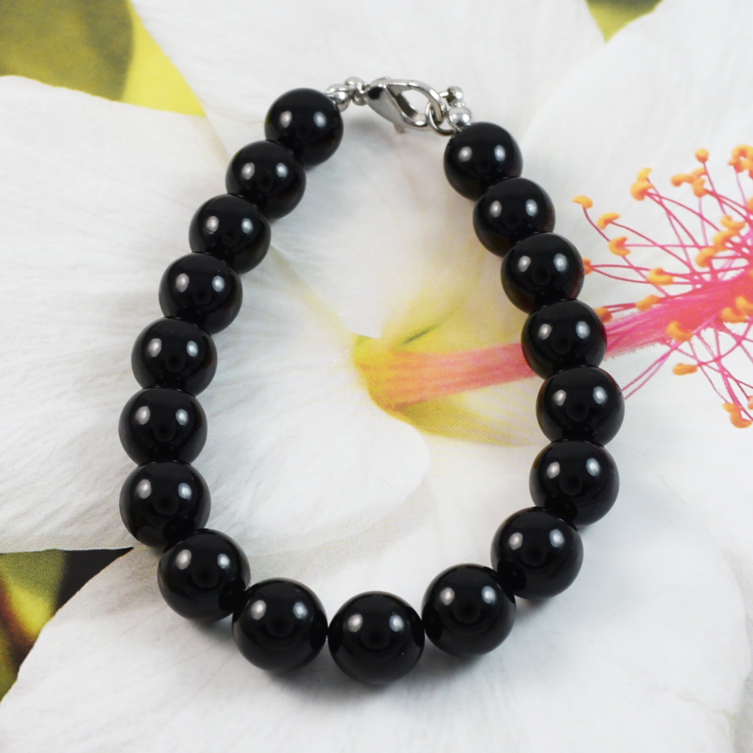 PARADISE HAWAII GIFTS Unique Gorgeous Large Hawaiian Genuine Black Coral Bracelet, Stainless Steel Black Coral Round Beads Bracelet, B3357
