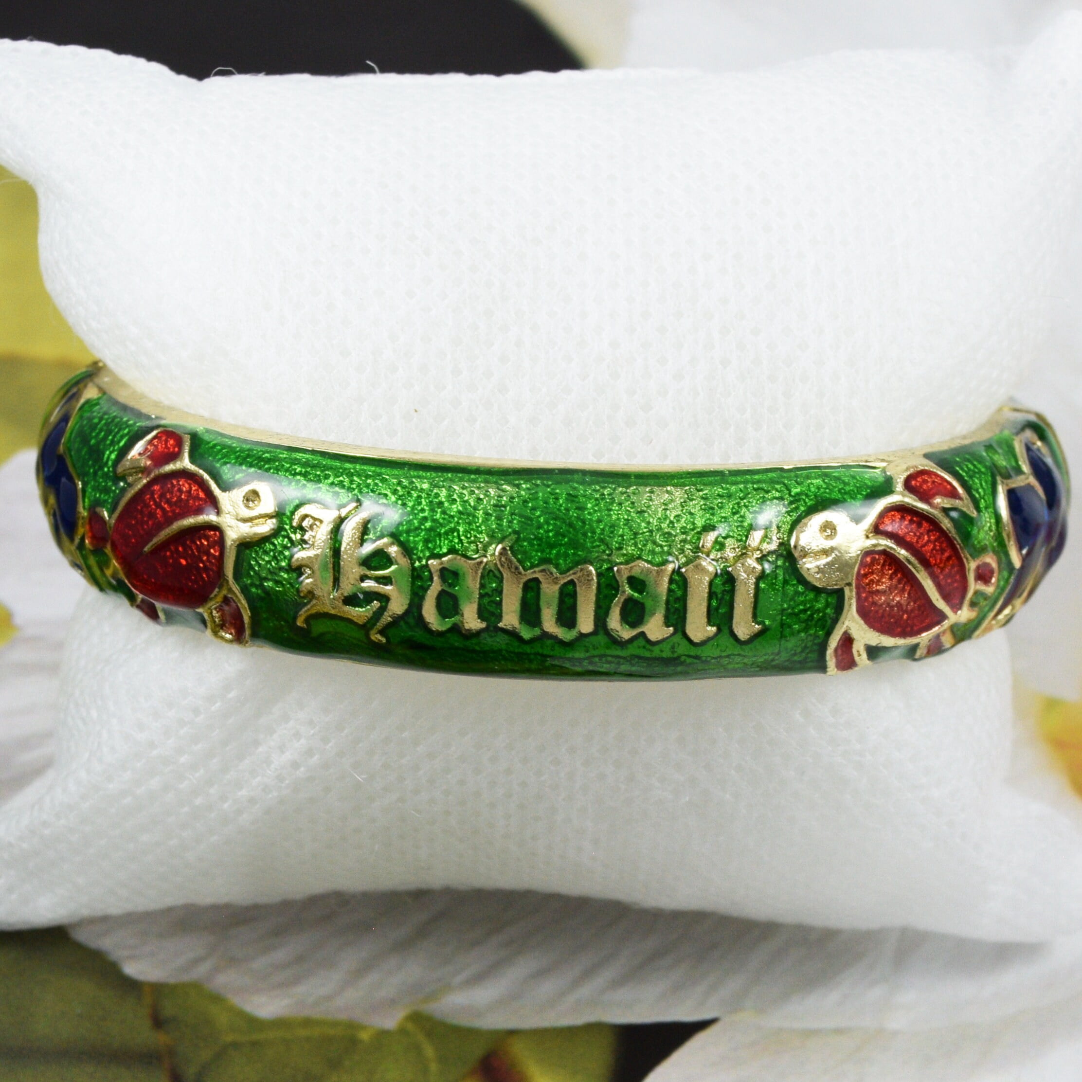 Turtle Bangle Unique Gorgeous Large Hawaiian Handcrafted Turtle Plumeria Enamel ...