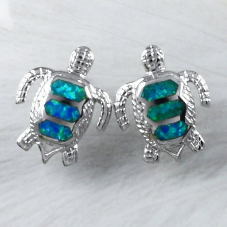Unique Gorgeous X-Large Hawaiian Blue Opal Sea Turtle Earring, Sterling Silver Opal Turtle Stud Earring, E9257 Birthday Gift, Statement PC