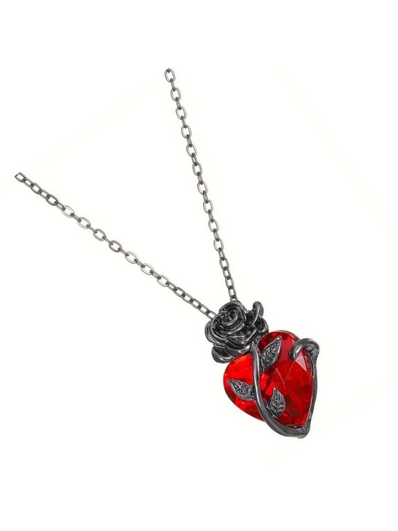 Unique Gothic Rose Heart Necklace Alloy Chain Fashion Jewelry For Her