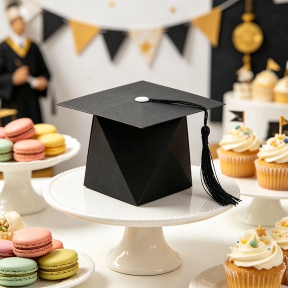 Unique Graduation Cap Candy Box, 2026 Party Favor Treat Container, Black Gold Tassel, 3.54x2.36Inch Grad Gift Box