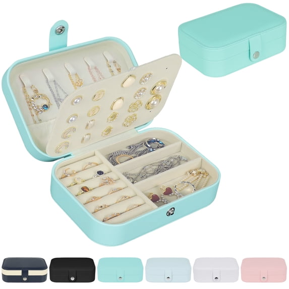 Keyroal Jewelry Box for Women, PU Leather Travel Organizer with 20+ Earring Slots, Ring Holder & Necklace Hooks, Green Gift for Mom Daughter