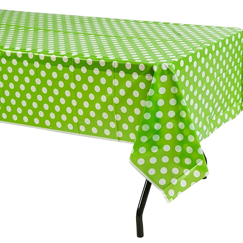 Unique Green and White Polka Dot Plastic Tablecloth, 54" x 108"