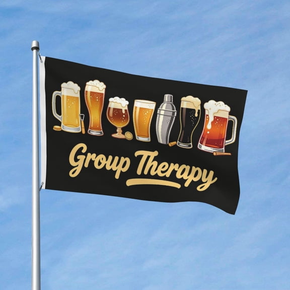 Unique Group Therapy Beer Flags for Outside 3x5 Ft Large House Flag Housewarming Gift Flag Double Sided Funny Drinking Beer Garden Flag Gifts for Men Women Cave Bar Pub Outdoor Patio Decor