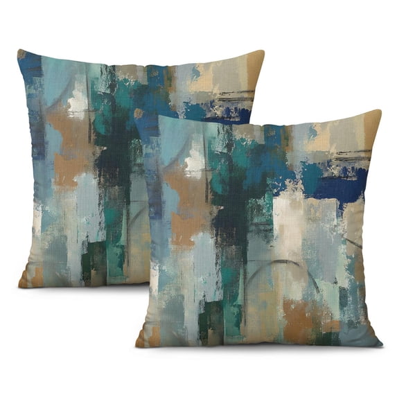 Unique Grunge Stripe Farmhouse Pillow Covers - Pack of 2 Modern Art Cushions in Blue, Grey, Black