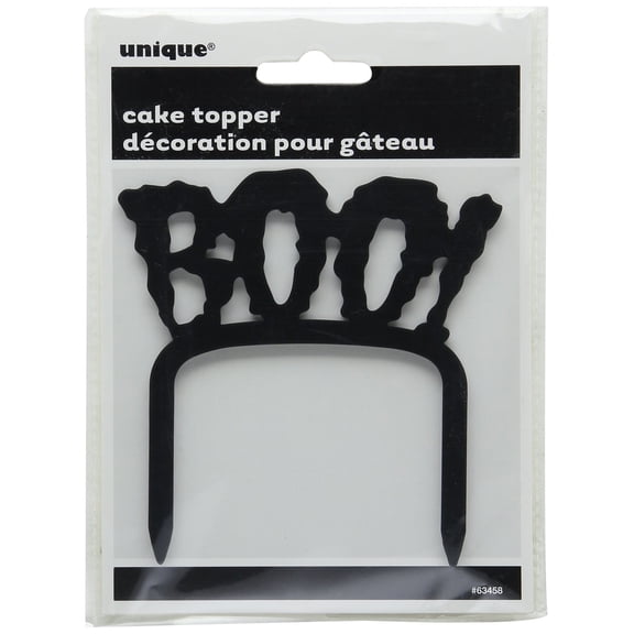 Unique Halloween Boo Plastic Cupcake Topper, 6.5" x 4.75", Black