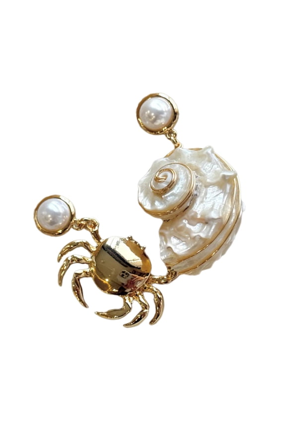 Unique Handcrafted Asymmetric Earrings Seaside Shell Conch Crabs Charm Ear Accessories Coastal Styles Gift For Her