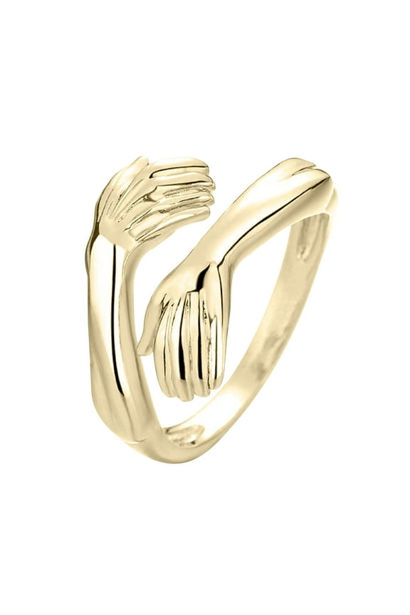 Unique Handmade Romantic Hug Embrace Hands Open Ring Adjustable Gold Silver Couple Hugging Hands Ring Suitable for Women Men Lovers and Friends