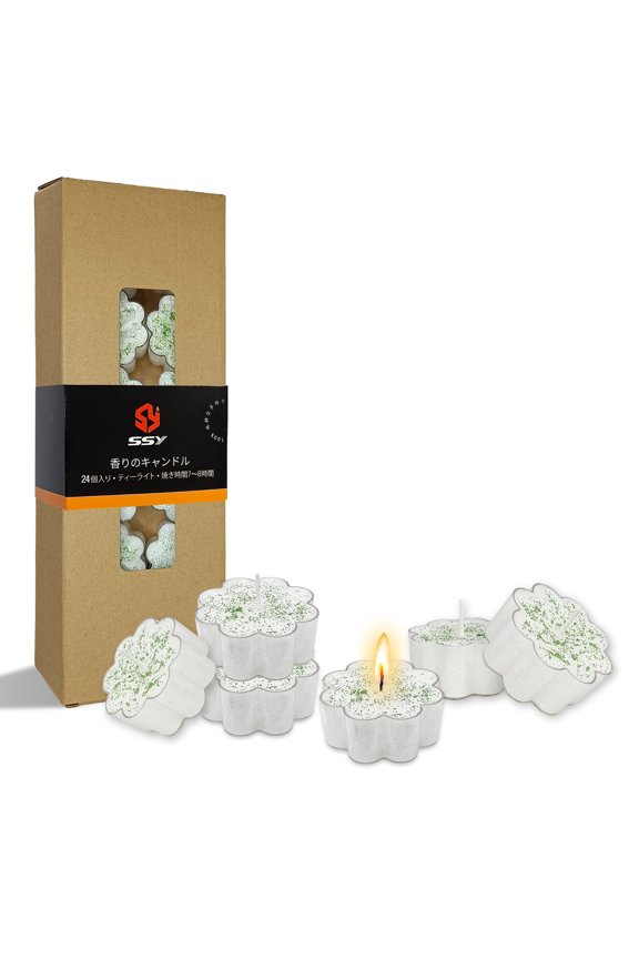 Unique Handmade Tea Light Candles 24pack White Smokeless Unscented Candles for Wedding Christmas Home Decoration-Green