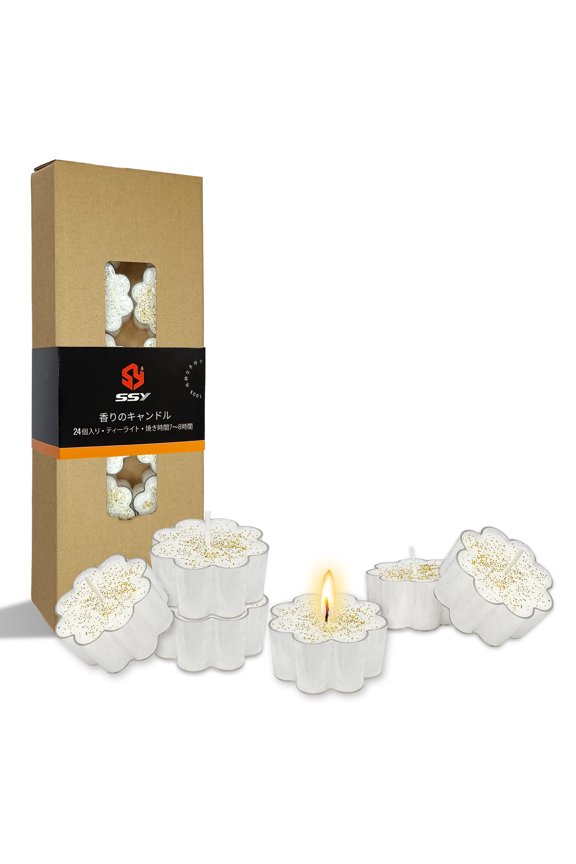 Unique Handmade Tea Light Candles 24pack White Smokeless Unscented Candles for Wedding Christmas Home Decoration