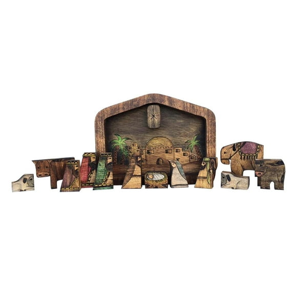 Unique Handmade Wood-fired Water Color Nativity Puzzle Table Decoration, Wooden Jesus Puzzle Statue For Christmas Birthday Gifts