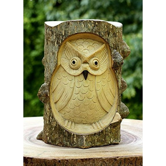 Unique Handmade Wooden Owl from Crocodile Wood Statue Figurine Hoot Sculpture Art Decorative Rustic Home Decor Accent Handcrafted Decoration Owl Crocodile Wood