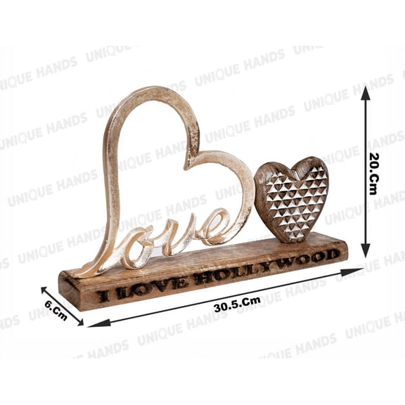 Unique Hands Stylish Aluminum Love Word Designed and I Love Hollywood Laser Engraved Gold Decorative Item, 1 Count