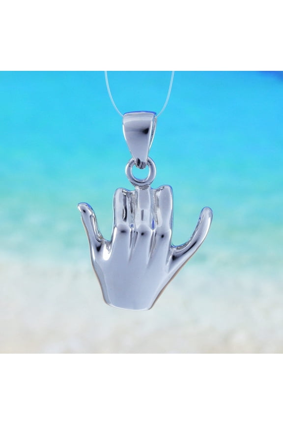 Unique Hawaiian 3D Hang Loose Necklace, Shaka Sign, Sterling Silver 3D Hang Loose Pendant, N6130 Birthday Valentine Mom Dad Gift, Island
