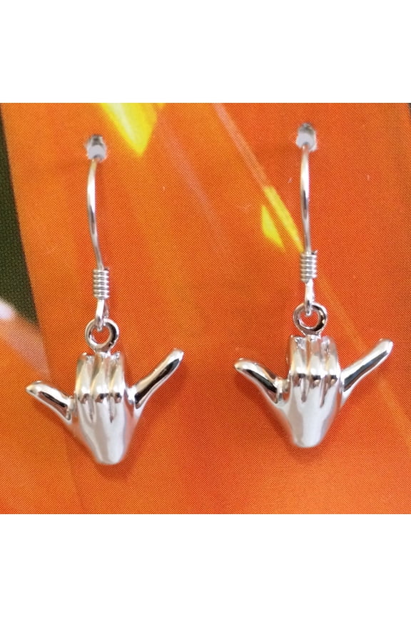 Unique Hawaiian 3D Hang Loose Shaka Earring, Sterling Silver 3D Hang Loose Dangle Earring, E4142A Valentine Birthday Gift, Island Jewelry
