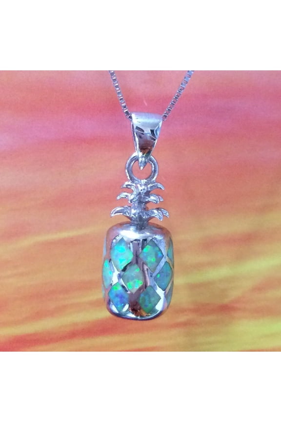 Unique Hawaiian 3D Opal Pineapple Necklace, Sterling Silver Opal Pineapple Pendant, N2820 Valentine Birthday Wife Mom Gift, Statement PC
