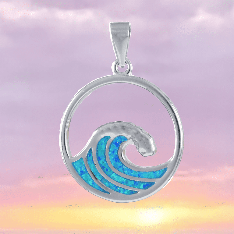 Sterling Silver Created Blue Opal Ocean Waves & Sea Turtle Pendant Sterling Silver Created Blue Opal Ocean Waves & Sea Turtle Pendant
