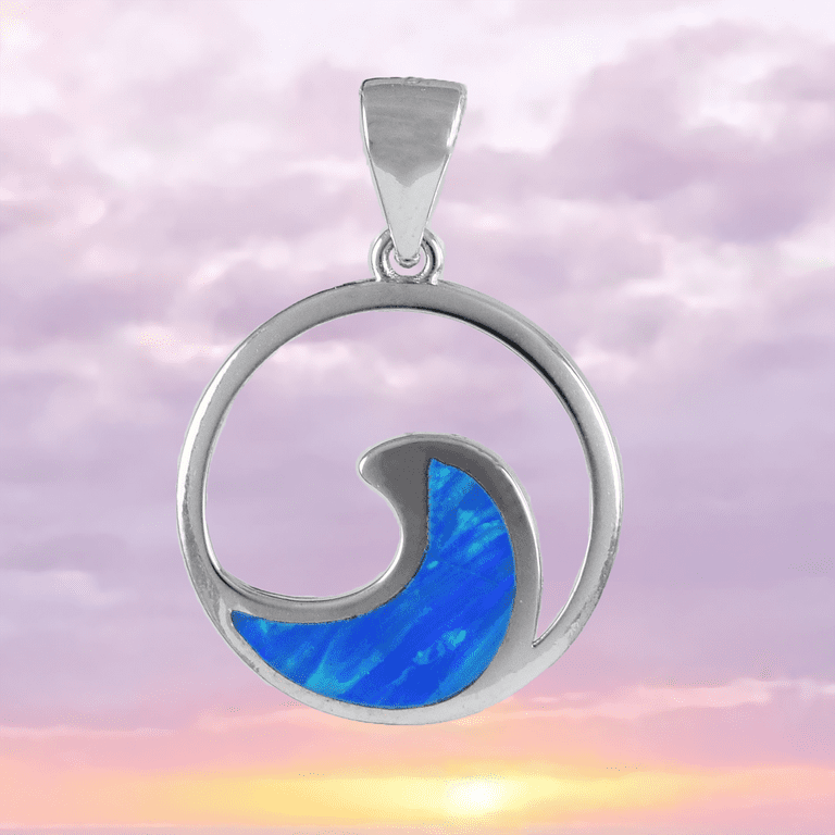 Sterling Silver Blue Created Opal Ocean Wave Pendant Sterling Silver Blue Created Opal Ocean Wave Pendant