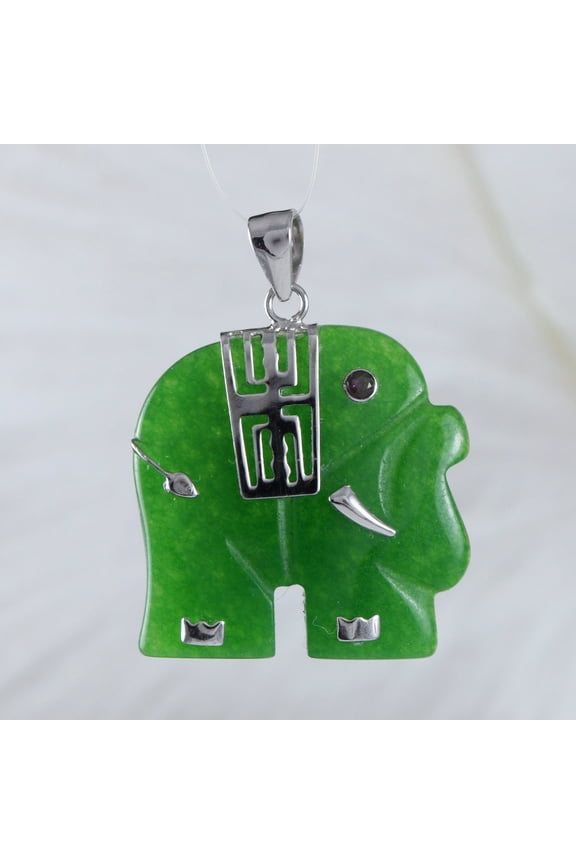 Unique Hawaiian Genuine Green Jade Elephant Necklace, Sterling Silver Jade Elephant Longevity Pendant, N8969 Birthday Mom Valentine Gift