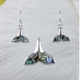 thumbnail image 1 of Unique Hawaiian Genuine Paua Shell Whale Tail Earring and Necklace, Sterling Silver Abalone MOP Whale Tail Pendant, N8849S Birthday Mom Gift, 1 of 3