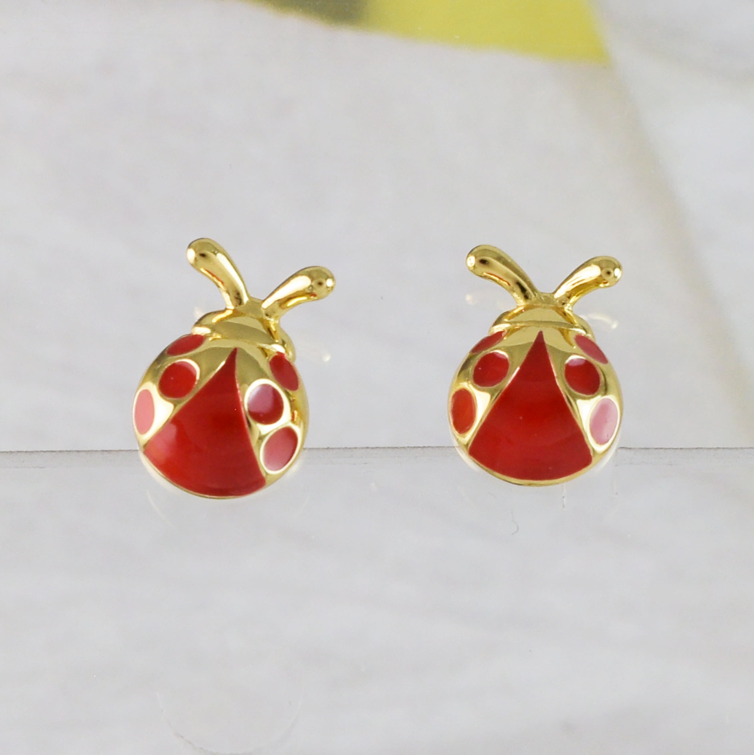 YACQ Women's Ladybug Stud Earrings - Lead & Nickel Free Enamel & Crystal Jewelry, 1/2 Inch, Red