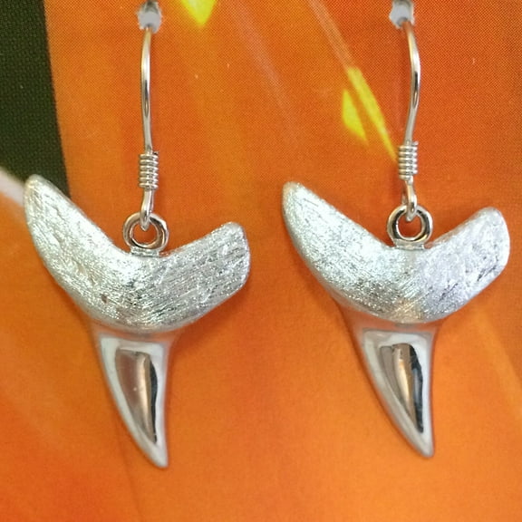Unique Hawaiian Large 3D Shark Teeth Earring, Sterling Silver Shark Teeth Dangle Earring, E4148A Valentine Birthday Mom Gift