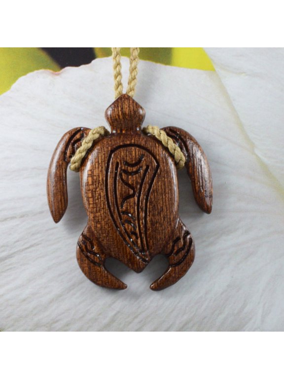 Unique Hawaiian Large Genuine Koa Wood Sea Turtle Necklace, Hand Carved Genuine Koa Wood Wave Turtle Necklace, N9410 Birthday Valentine Gift