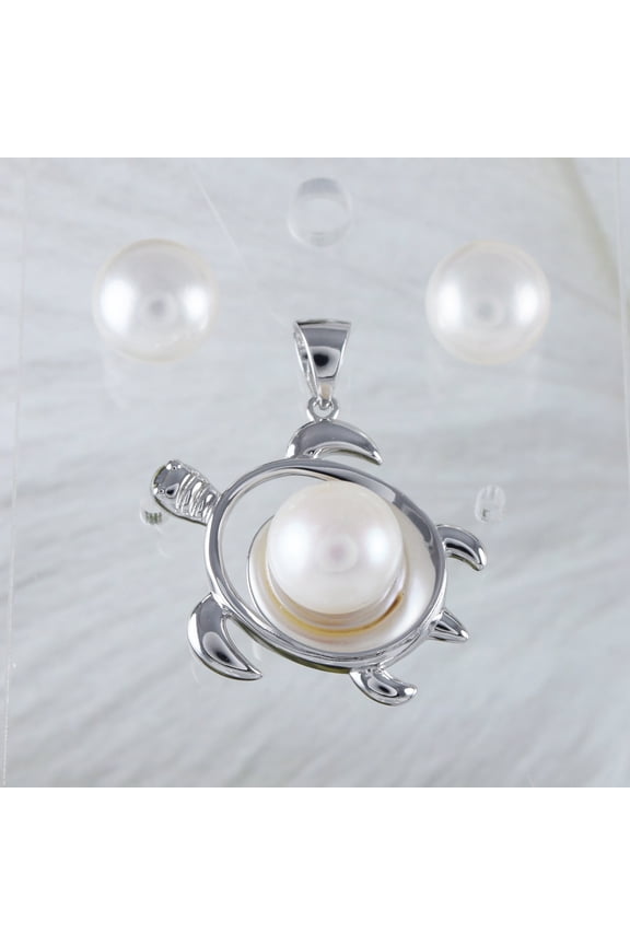 Stunning Hawaiian Large Genuine White Pearl Sea Turtle  Sterling Silver Earring and Necklace