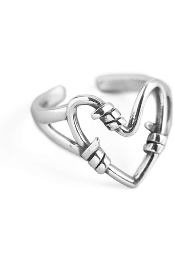 Unique Heart 925 Sterling Silver Ring for Women Vintage Statement Engagement Promise Expandable Open Finger Ring Adjustable Wedding Jewelry Birthday Anniversary Valentine Gifts for Her