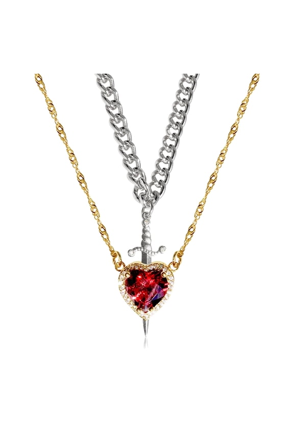 Unique Heart And Swords Necklace Set Representing Inner Strength And Bravery Perfect For Couples Or Friend As A