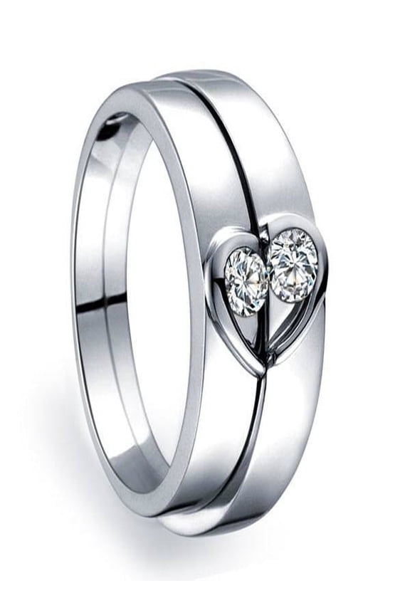Unique Heart Shape Couples Matching Wedding Band Rings on 10k White Gold